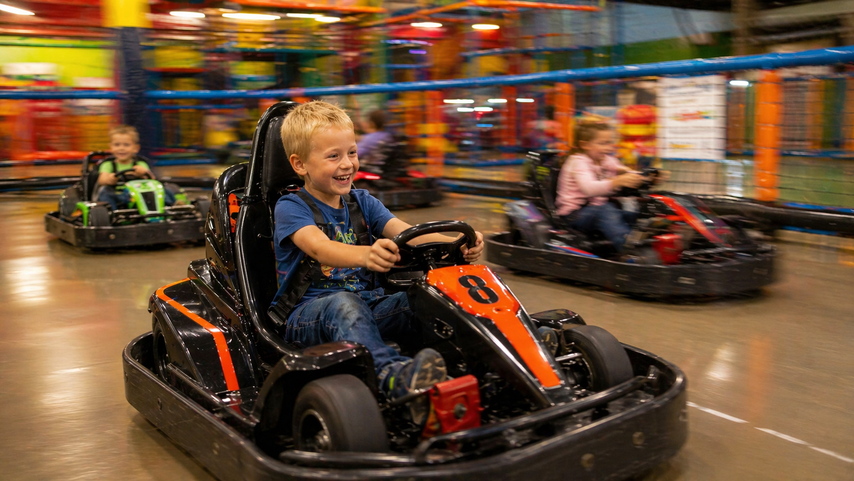Kind im Go-Kart mit Bewegungsunsch&auml;rfe