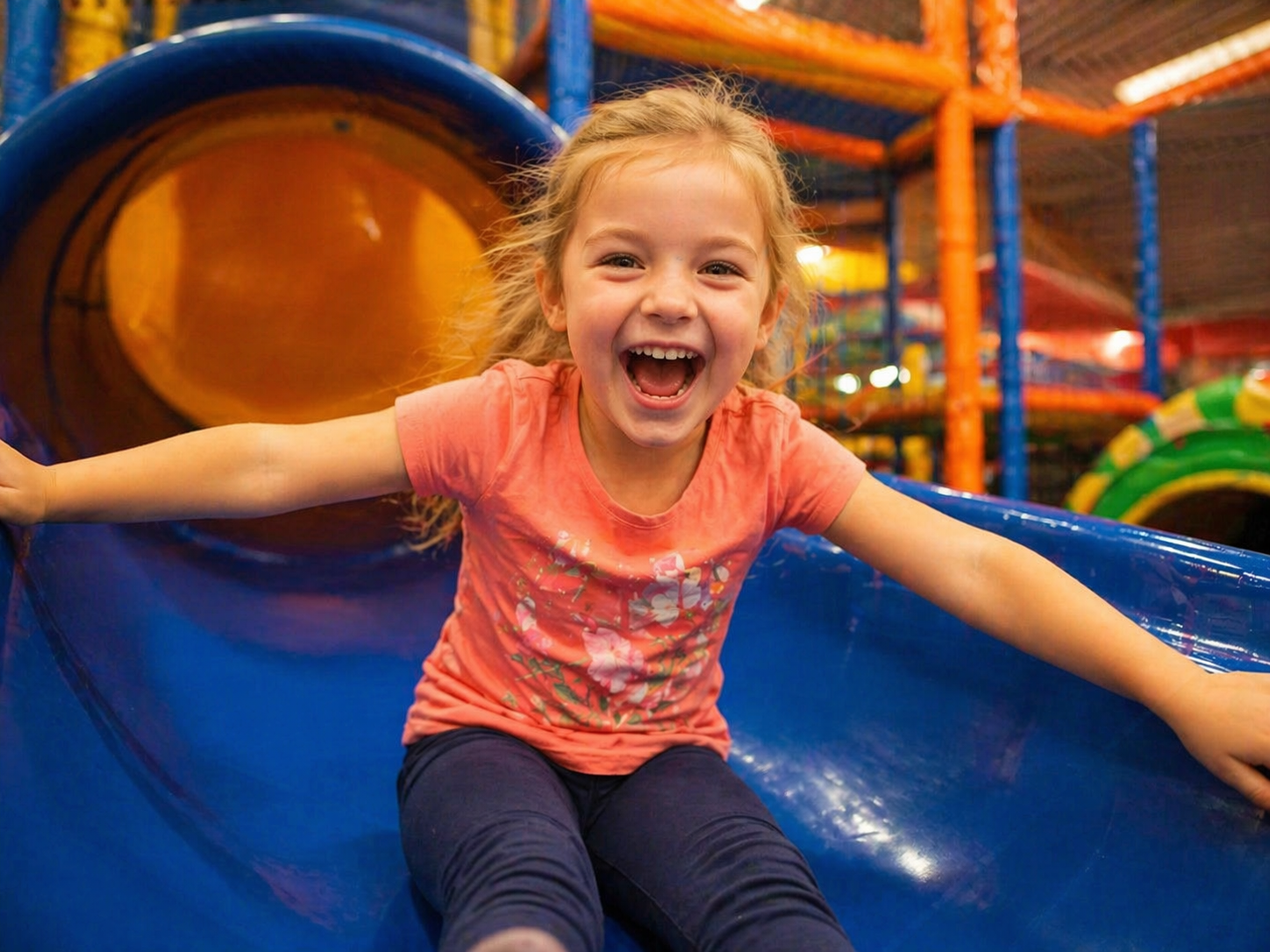 M&auml;dchen auf der Rutsche in der Ramba Zamba Kids-Welt